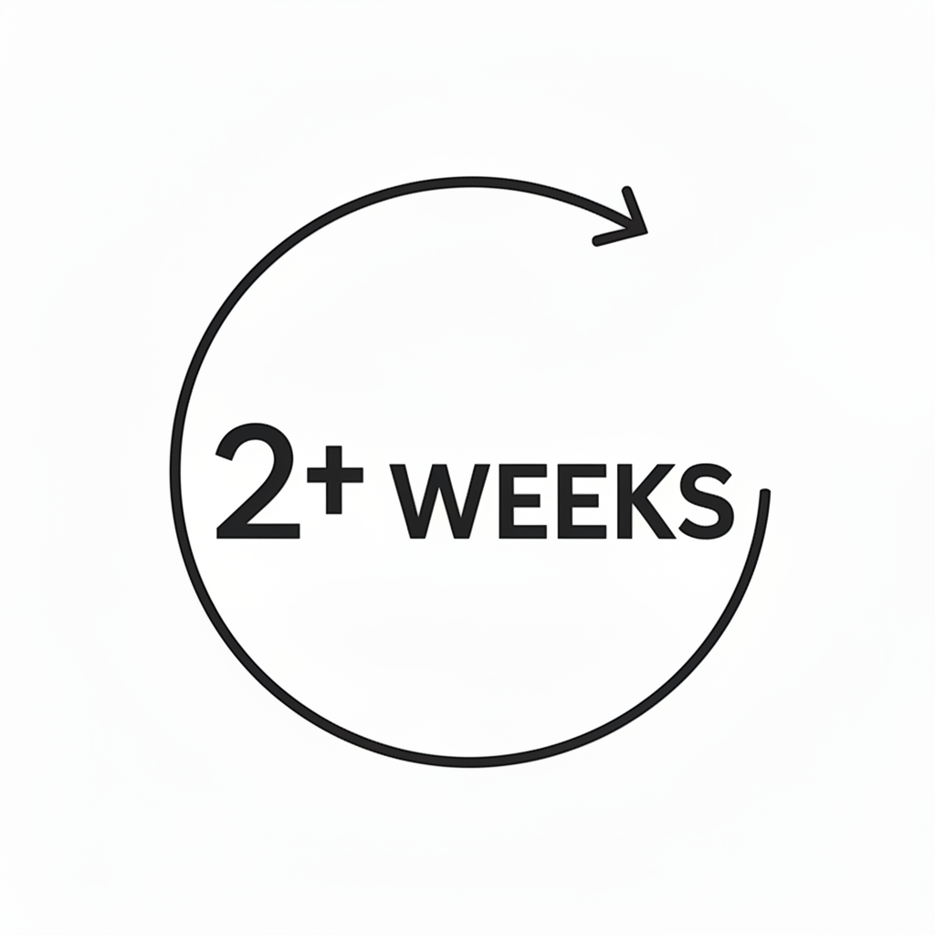 Icon indicating 2+ weeks or more with a calendar and stars on a white background