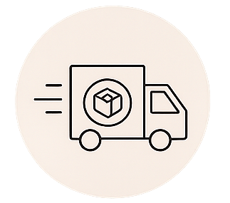  icon representing delivery on a beige background.