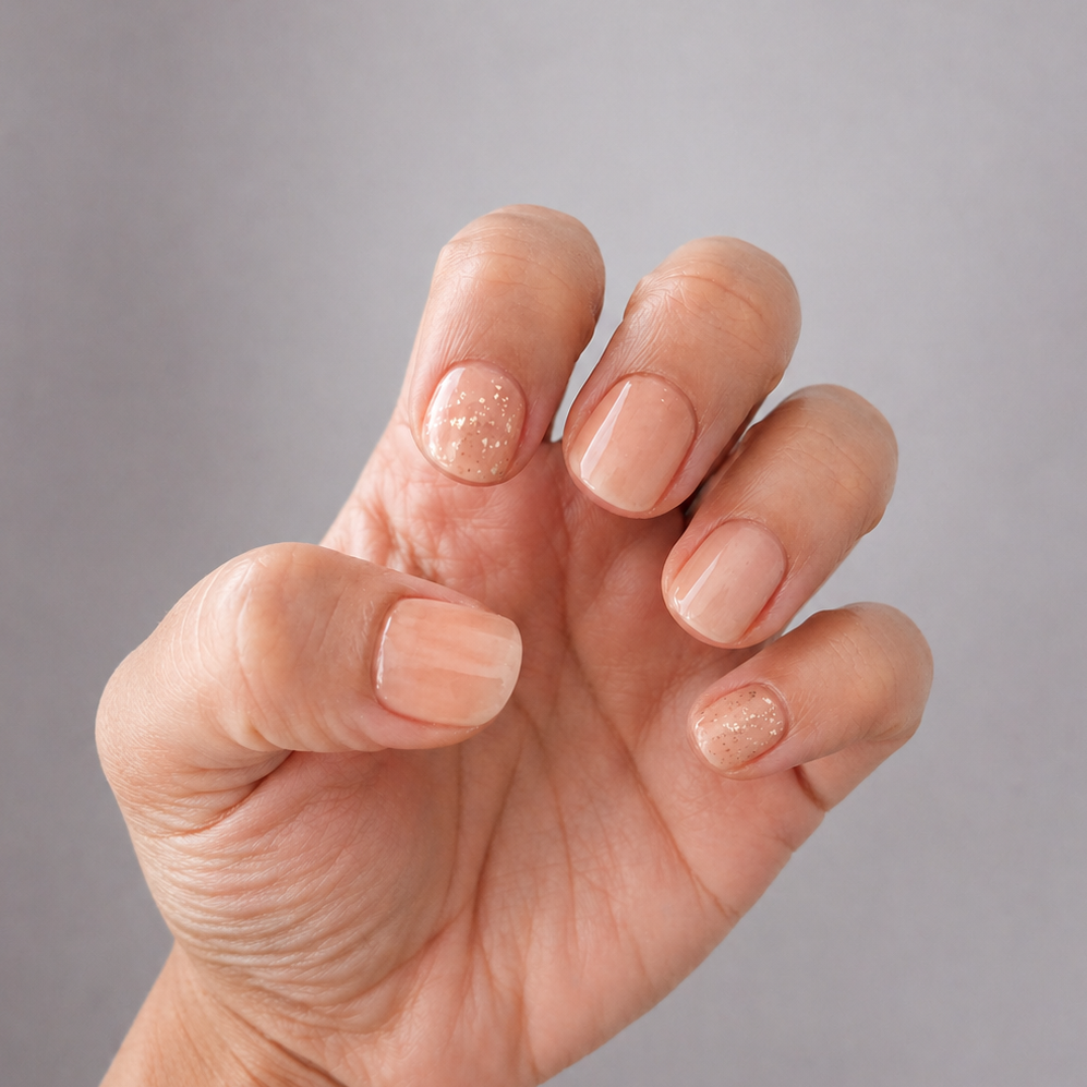 hand with nude nail polis